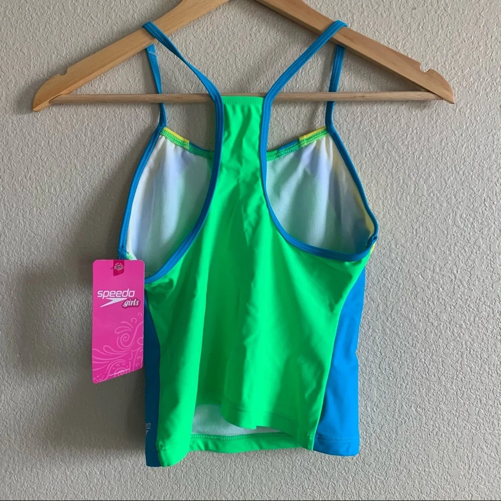 NWT Speedo Neon Green, Blue, Yellow Tankini Bikini Top Size 14